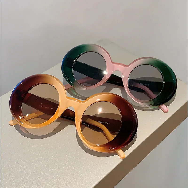 1991 Vintage Round Oversized Blue Gradient Sunglasses For Women 2023 New Fashion Brand Large Oval Sun Glasses Female