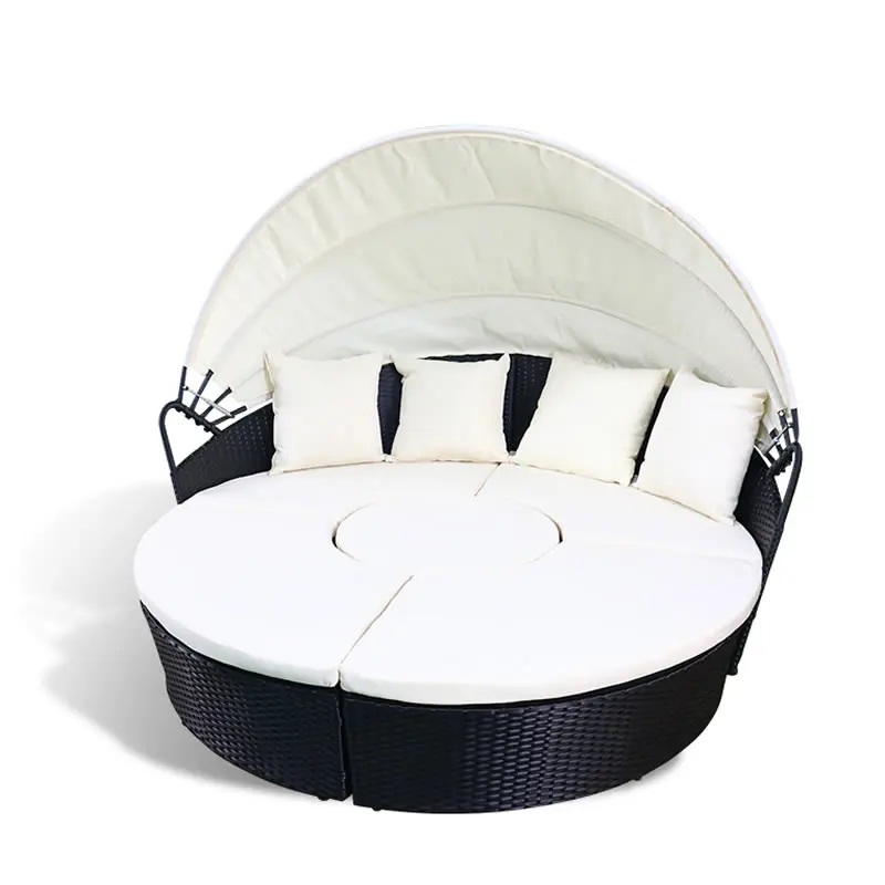 5 Pieces Seating Separates Cushioned Seats Wicker Rattan Sectional Round Sofa Furniture Set Outdoor Patio Daybed