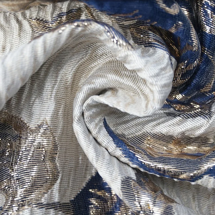 2021 Hot selling sparkling blue flowers woven jacquard brocade metallic fabric for dress