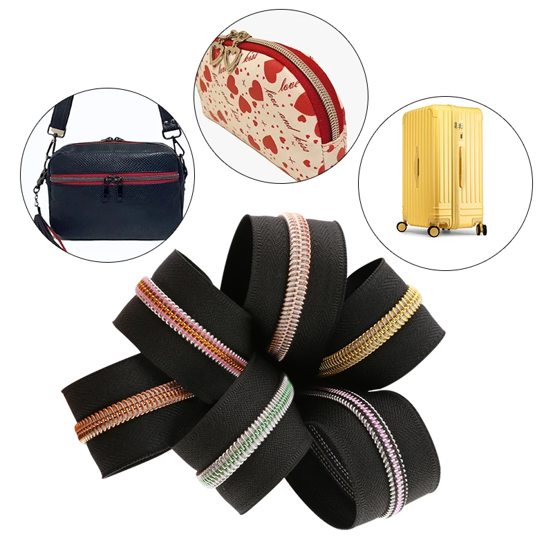 Custom hight quality plating colorful teeth 10# 5# nylon zipper coil for bags nylon zipper rolls