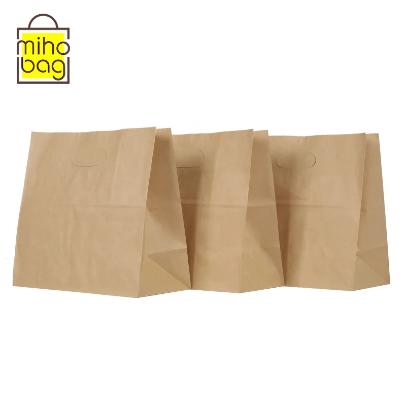 Eco-Friendly Kraft Paper Food Packaging Bag with Die Cut Handle for takeaway