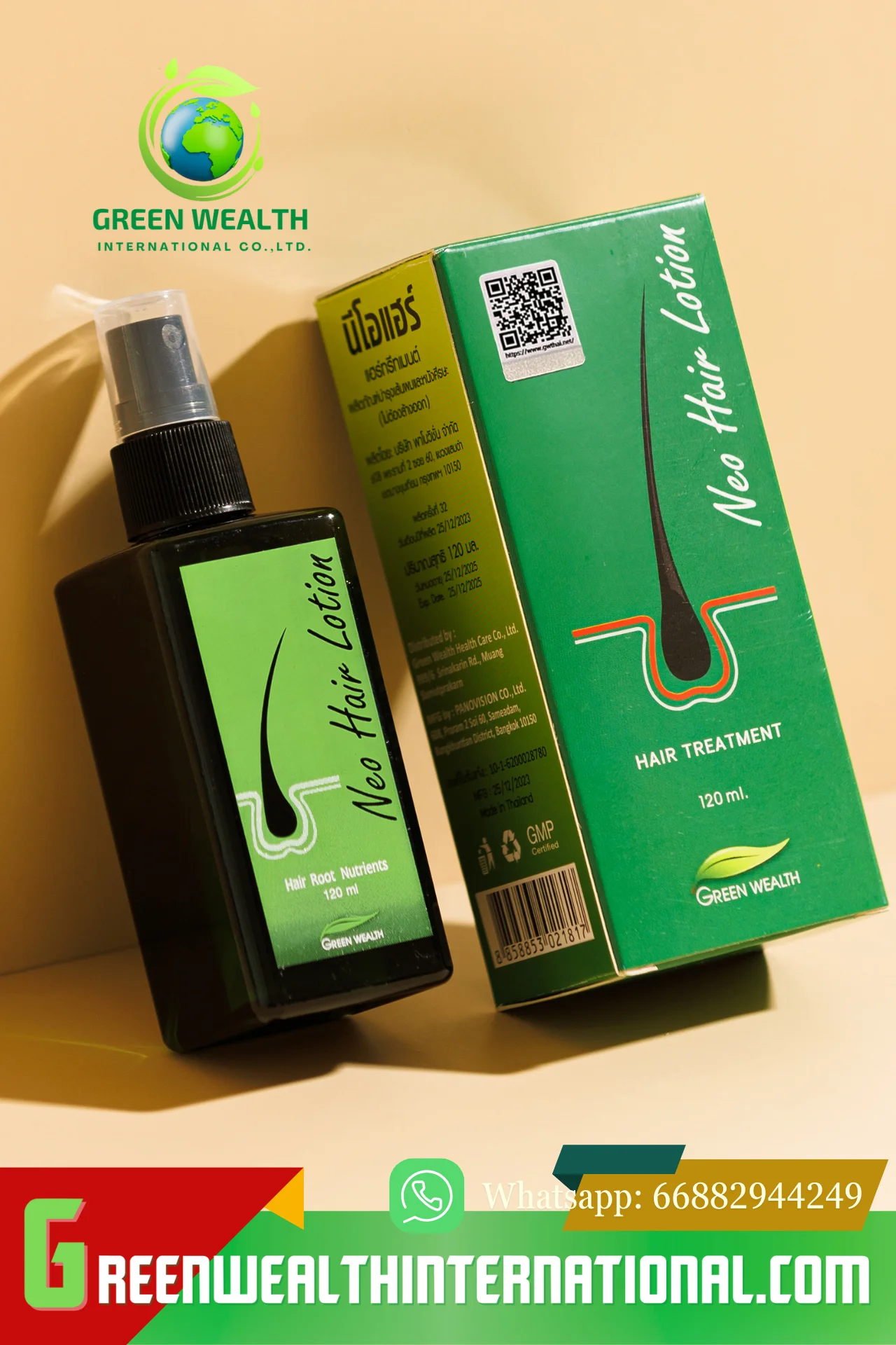 100% Genuine Thai Factory NEO Hair Lotion Spray Treatment for Smooth Hair Regrowth Treatments All Type Hair Care 120 ml. Bottle