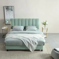 AIDI Cheap Thick Headboard Button Tufted Sleigh Fabric Wood Bed