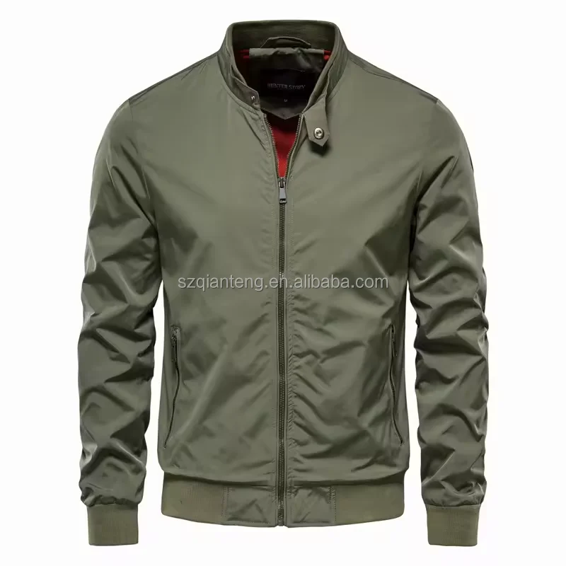 AQTQ Stand Collar Jackets Casual Clothes Solid Color Spring Outerwear Male Coat Waterproof Bomber Flight Jacket For Men