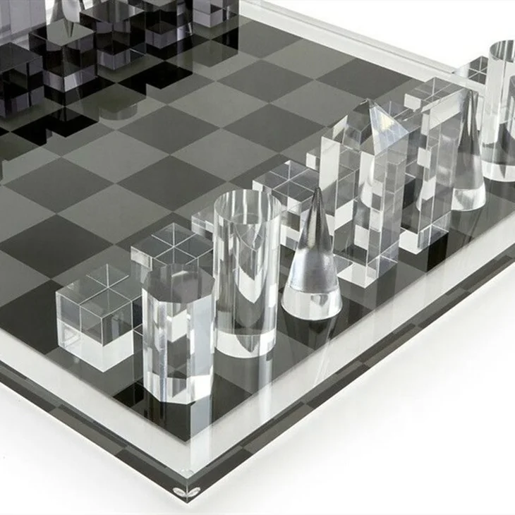 High quality acrylic chess set  with distinctive geometric chess pieces
