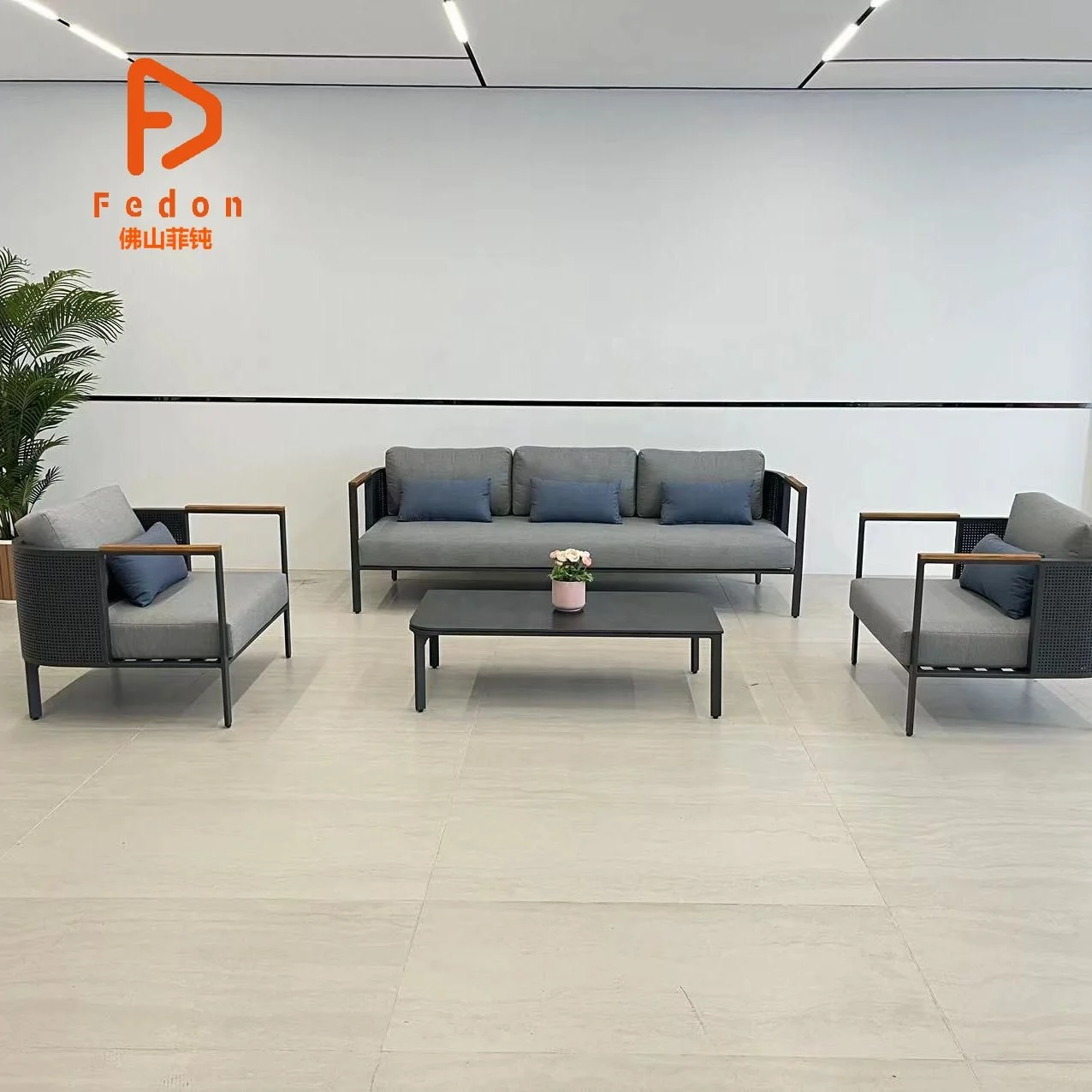 Fully aluminum gardening sofa with Tai Wan olefin cushions durable living sofa set