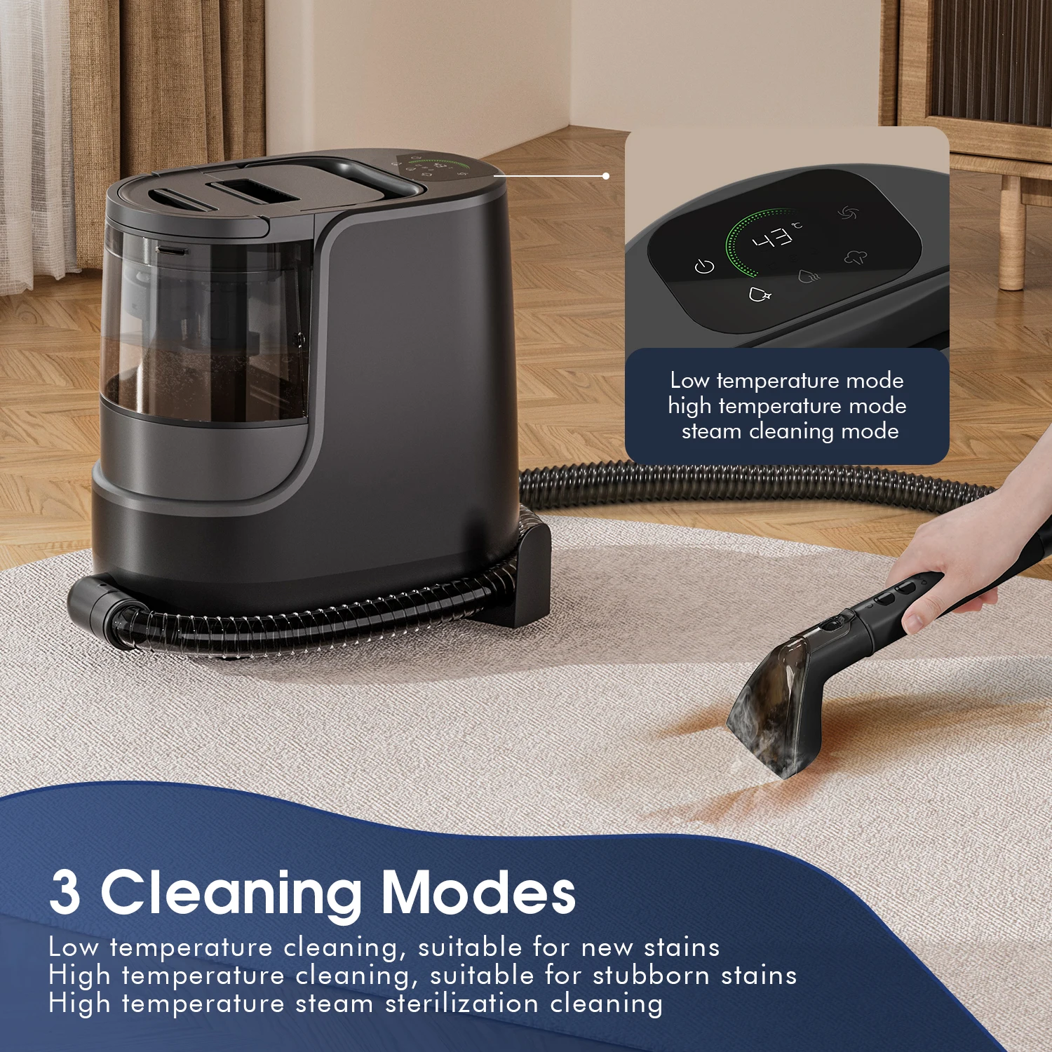Handheld Carpet Cleaner Portable Spot Sofa Cleaner High Temperature 90° Vacuum Cleaner with Steam