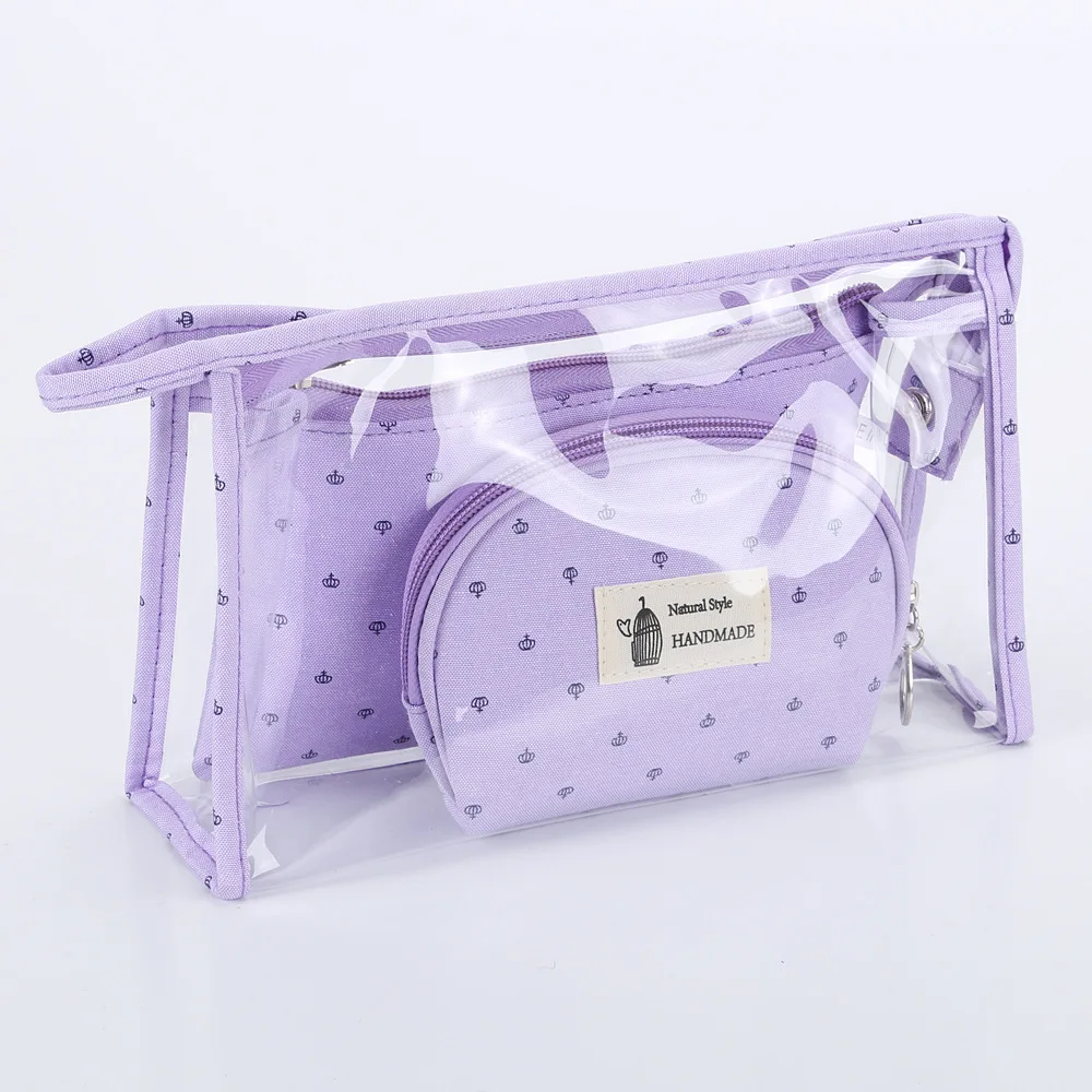 Best price crown three piece PVC makeup bag waterproof portable handbag  cosmetic bags