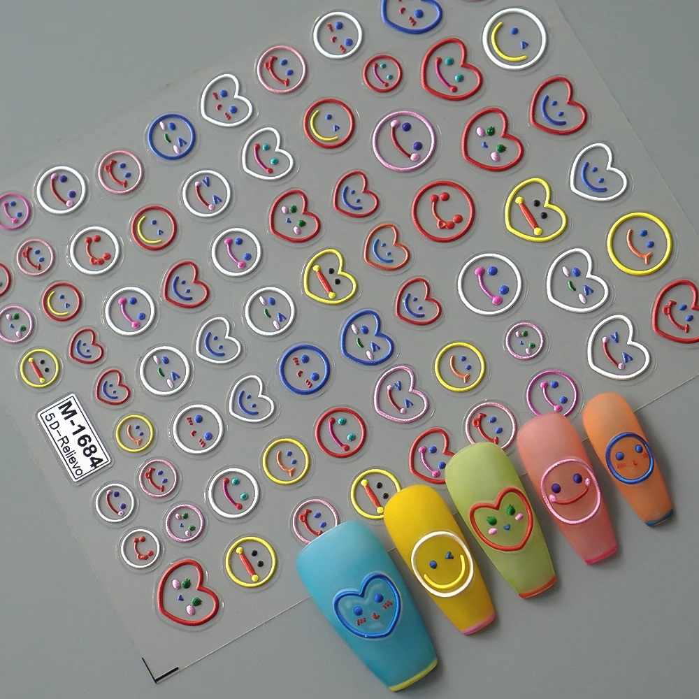 wholesale 5D Summer Nails Stickers Love Heart Smile Cartoon Nail Sticker