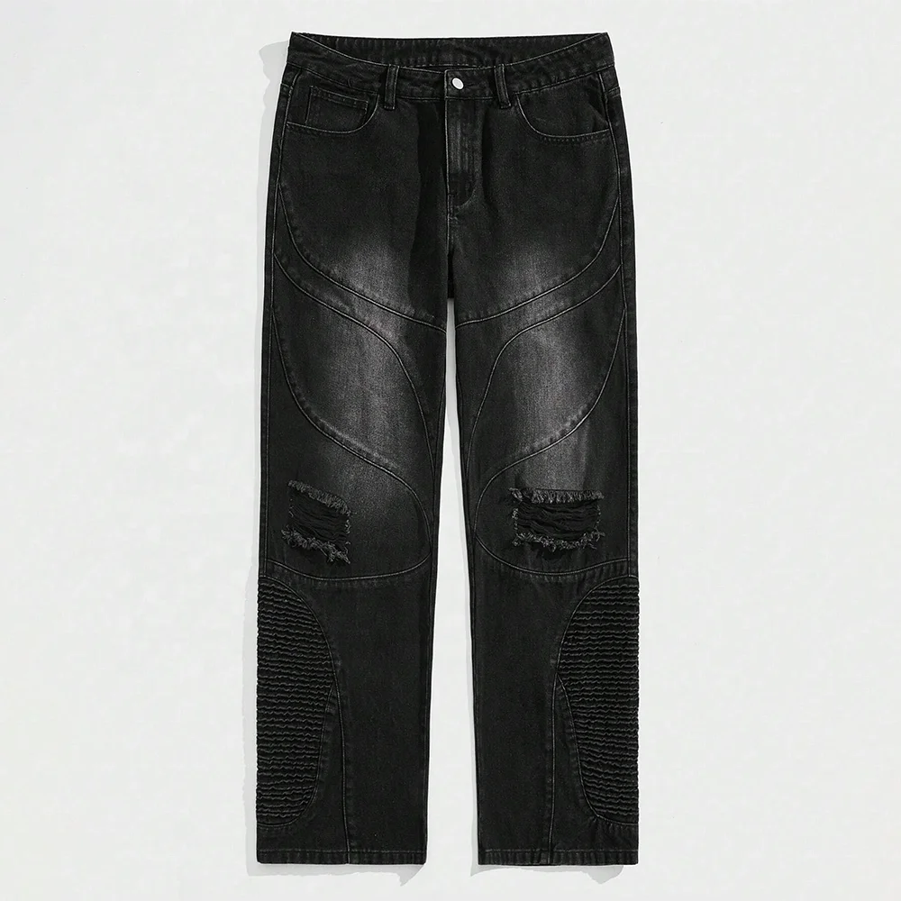 MJ168 custom mens distressed jeans wash stacked jeans men branded jeans for men