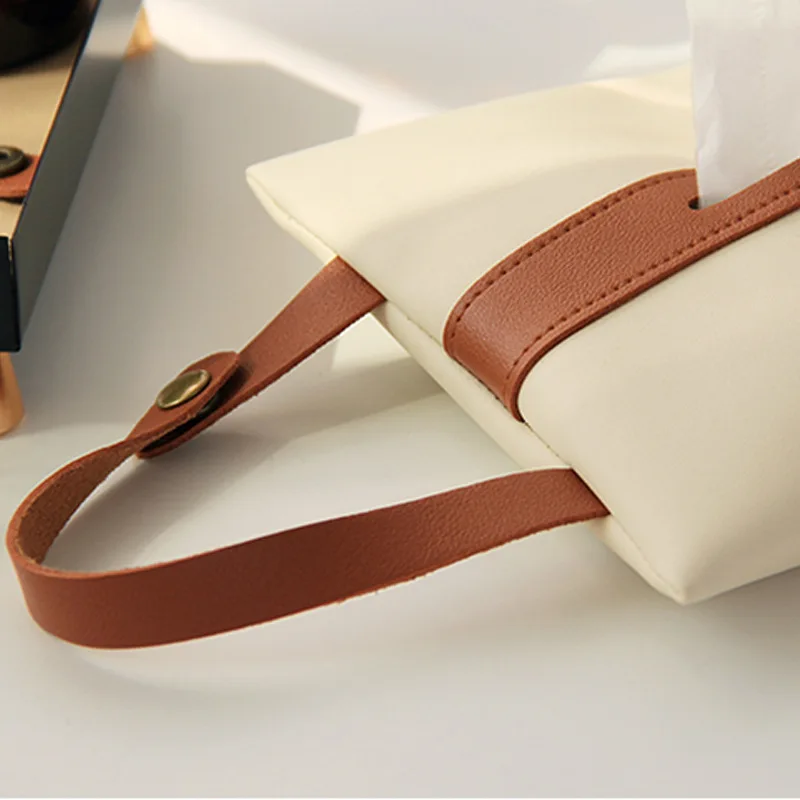 Suspensible Tissue Case Box PU Leather Home Car Towel Napkin Papers Dispenser Holder Box Case Table Decoration