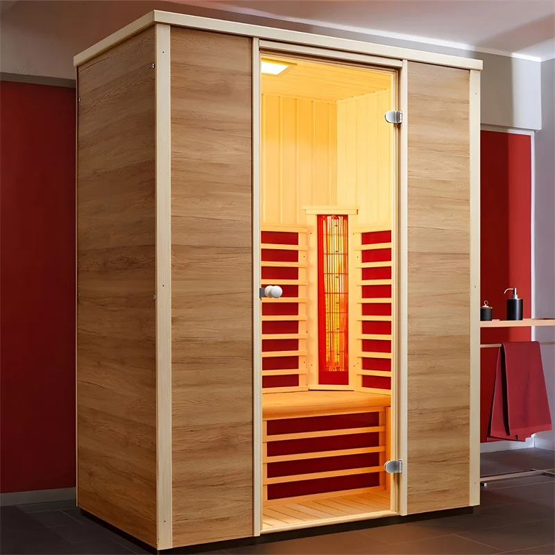 Luxury Shower Dry Steam Sauna Room Infrared Canadian Hemlock Family Indoor 2-Person Sauna Cabin