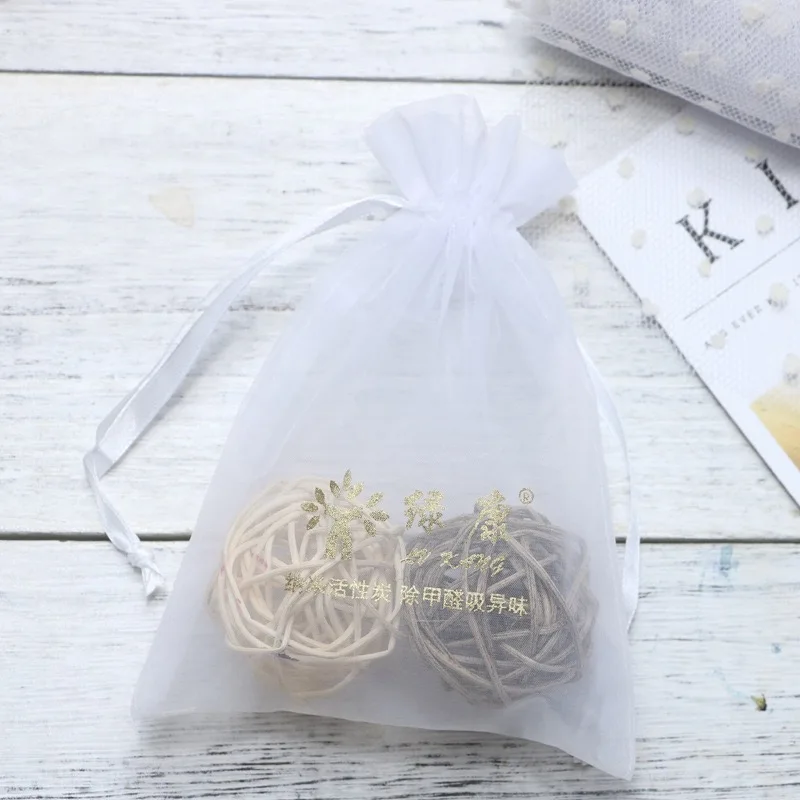 Custom 9*12cm Brand Logo Printing Candy Jewelry Gift Packaging Organza Pouch With Ribbon Drawstring Mesh Organza Bag Wholesale