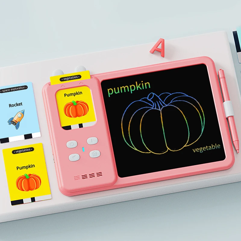 2 in 1 Educational Toys Sight Drawing Board Flash Card Machine, LCD Writing Tablet, English Talking Flash Card