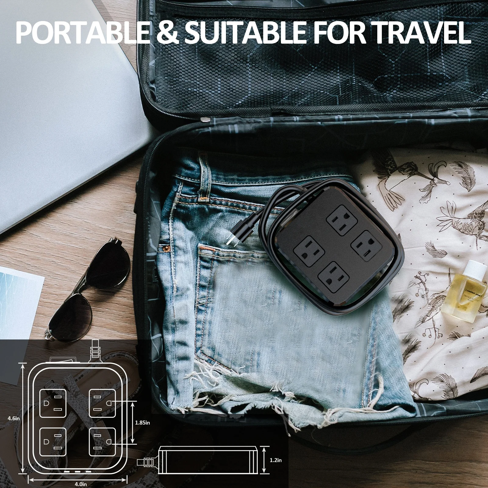 Outdoor Waterproof Power Strip 4 Wide Pitch Outlets IPX6 Waterproof Suitable for Home Office