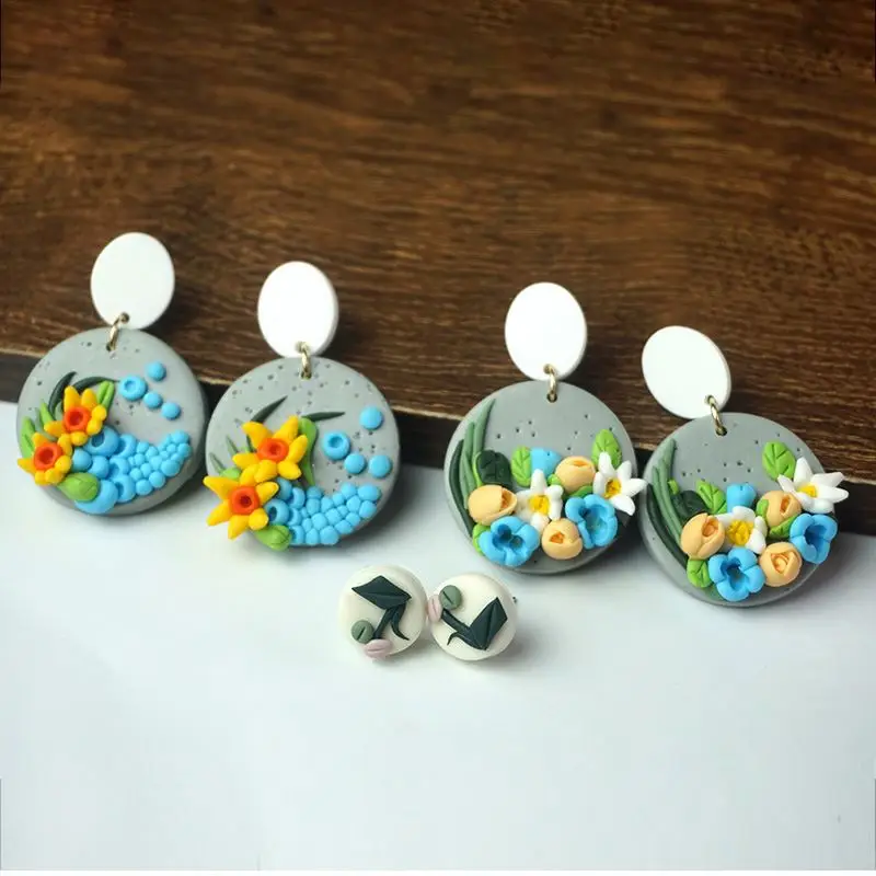  New Creative Popular Jewelry Earrings Handmade Personalized Flower Clay Soft Pottery