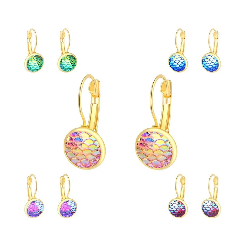 New round personality fish scale earrings fashion mermaid series ear hook jewelry factory direct supply