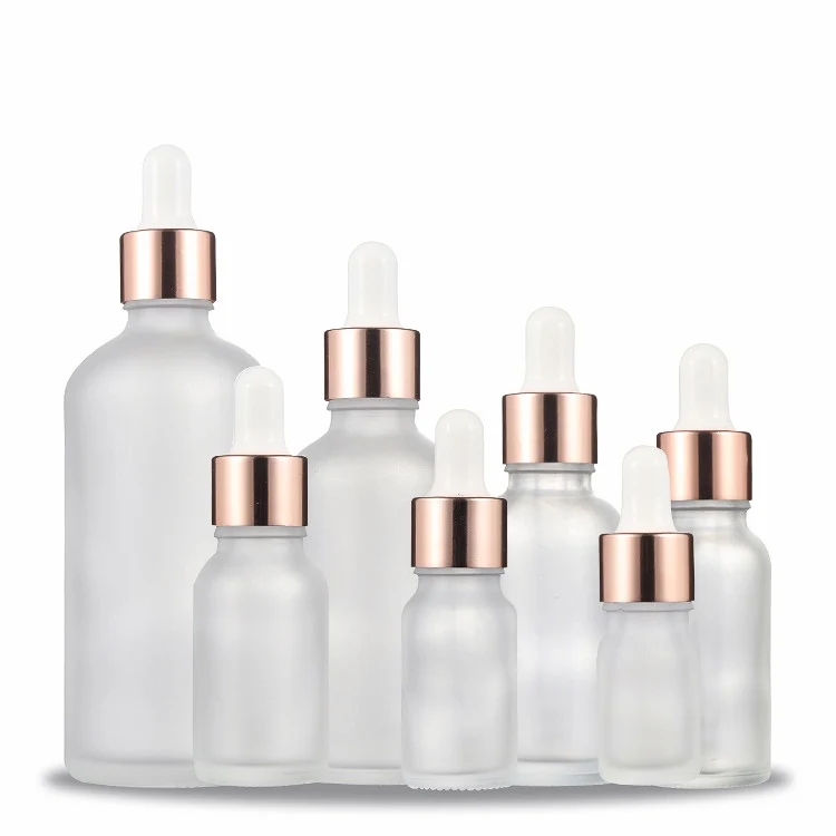 2020 The most popular frosted 20ml 30ml 50ml 60ml 80ml flat shoulder glass dropper bottle with rose gold /black /sliver/whitecap
