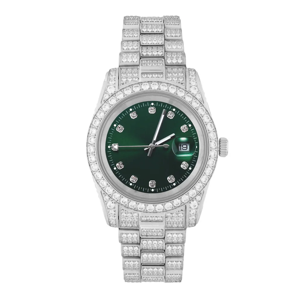 2021 Hip Hop Jewelry Iced Out Quartz Watches Stainless Steel Roman Watches 18K Gold Diamond Bezel Elite Watch