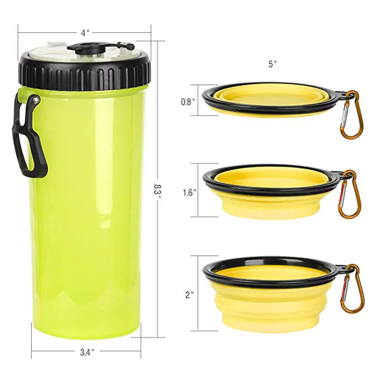 Hot Sale Portable Dog Drinking Water Bottle Outdoor Travel Pet Feeder Water and Food 2 in 1 Dog Water Bottle with Dog Food Bowls