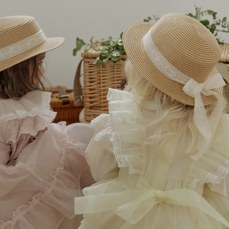 Wholesale Product Baby Girls Autumn Linen Cotton Dresses Girls Flower Ruffled Long Sleeves Spin Dresses