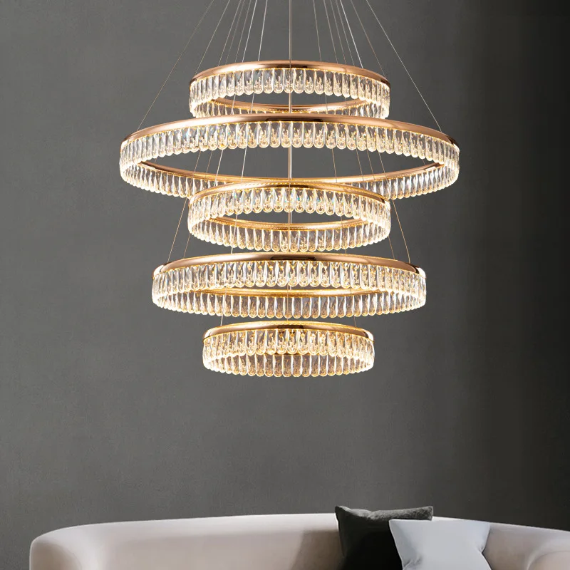Modern Ceiling Round Pendant Lights Ring Led Chandeliers 3 Ring Crystal Ring Chandelier For Bedroom Living Dining Room