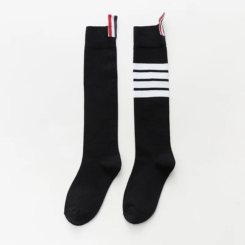 European and American fashion brand new four-bar gray mid-calf socks fashion elegant over-the-knee pure cotton stockings