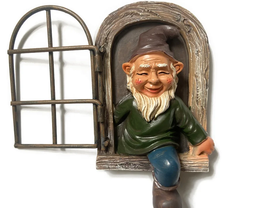 
New and modern style resin garden decoration outdoor with arts and crafts sets for kids of a dwarf with a window 