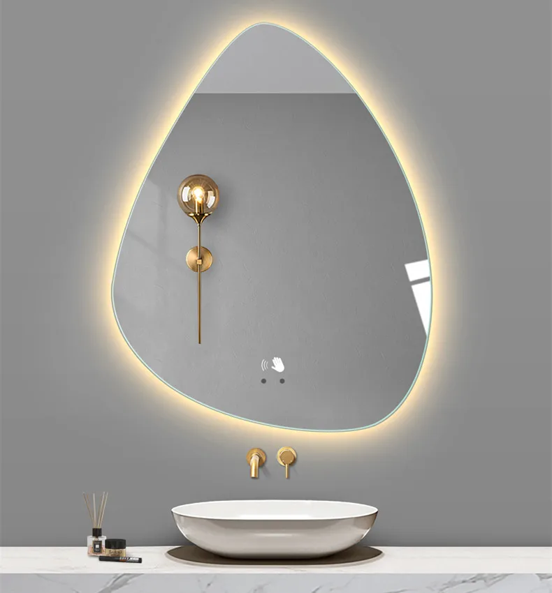 Customized Irregular Shape Wall Mounted Defogger Bathroom LED Mirror with Touch Screen