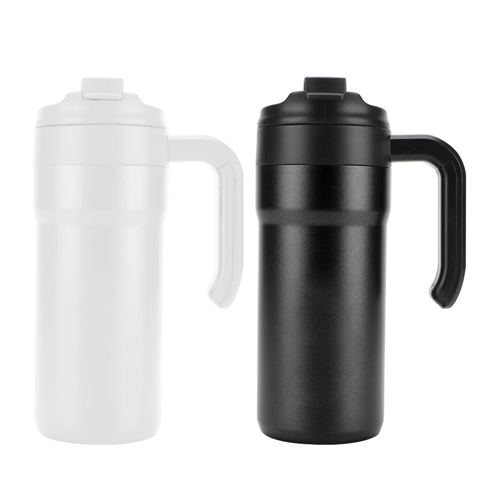 Custom Logo Stainless Steel Double Wall Vacuum Cup Travel Coffee Mug 550/650ml Insulated Tumbler with Handle Lid