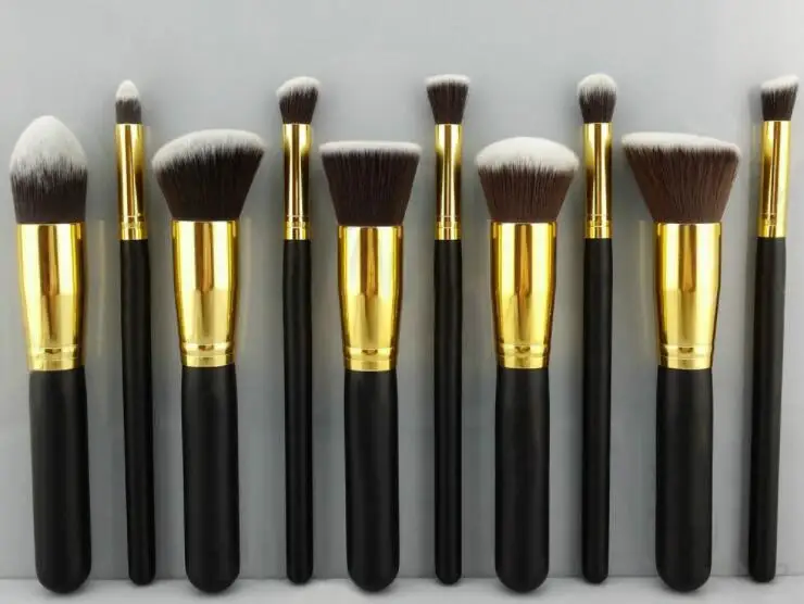 hot sell 10pcs black  Blush bronzing tt edge bh oval cosmetics brush kit