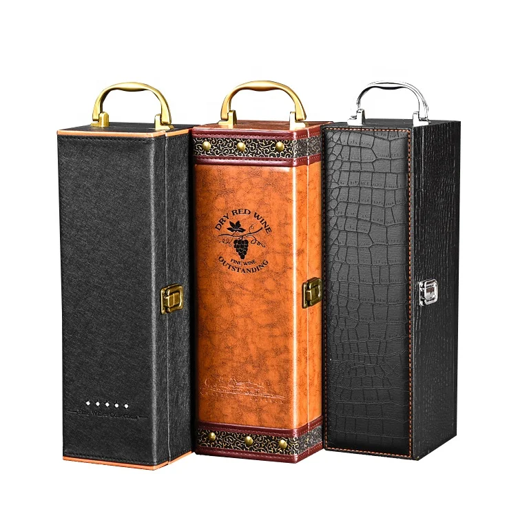 Wholesale single bottle wine boxes Custom luxury gift packaging PU leather red wine box