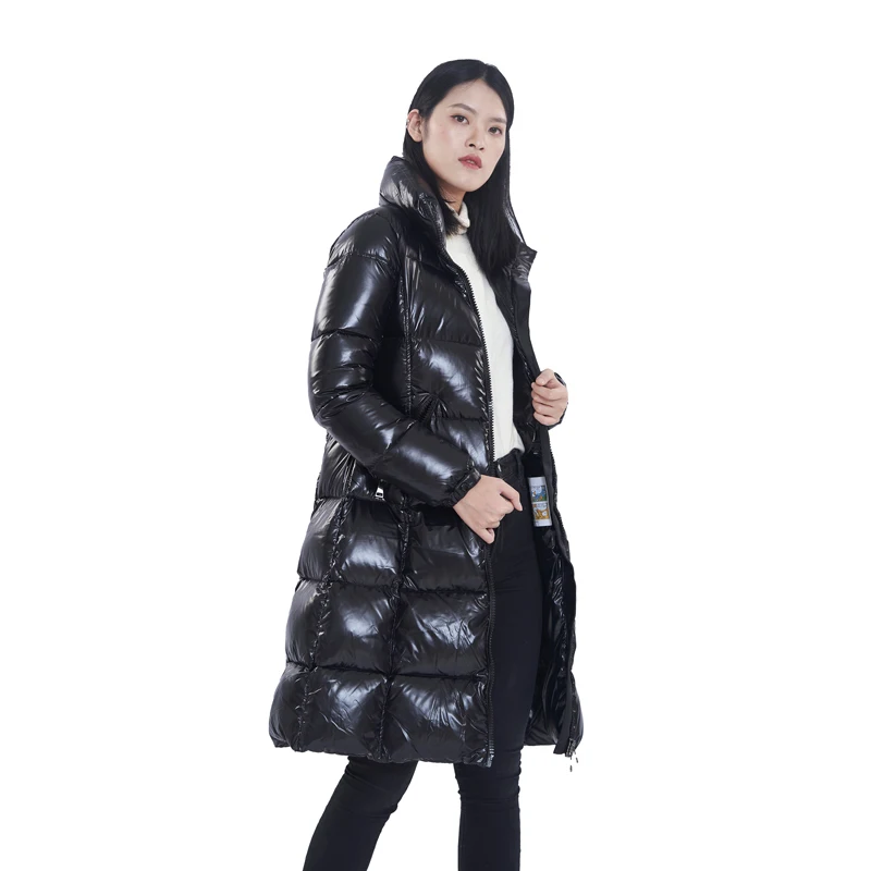 Profile white duck down jacket women 2021 winter new large fur collar long knee padded down jacket