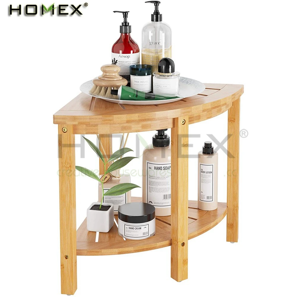 Бамбуковая угловая душевая скамейка с полкой стул для душа/фабрика Homex_BSCI