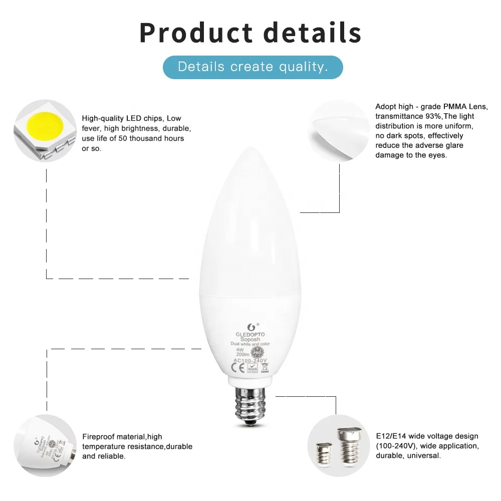 2024 hot Gledopto Zigbee 4W Candle Light Bulb Pro GL-B-001P Voltagae AC100-240V  4W Power Voice/app control