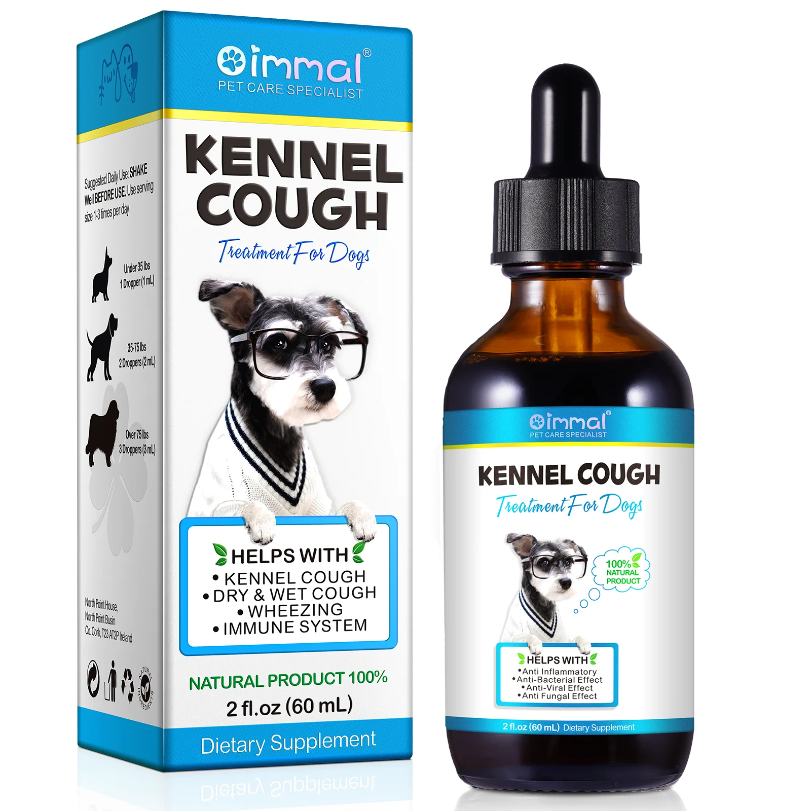 Oimmal Natural Organic Dry and Wet Cough Wheezing Liquid Supplements Kennel Cough Treatment Drops for Dogs