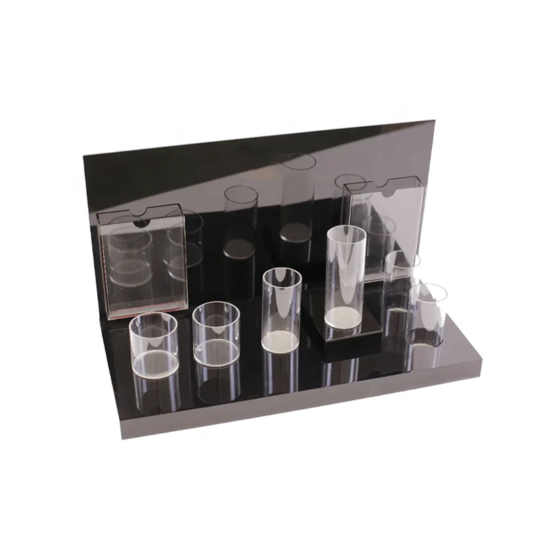 Unique Customized Design Acrylic Cosmetics Displays Stand Table Top Makeup Black Display Stand For Cosmetics Store