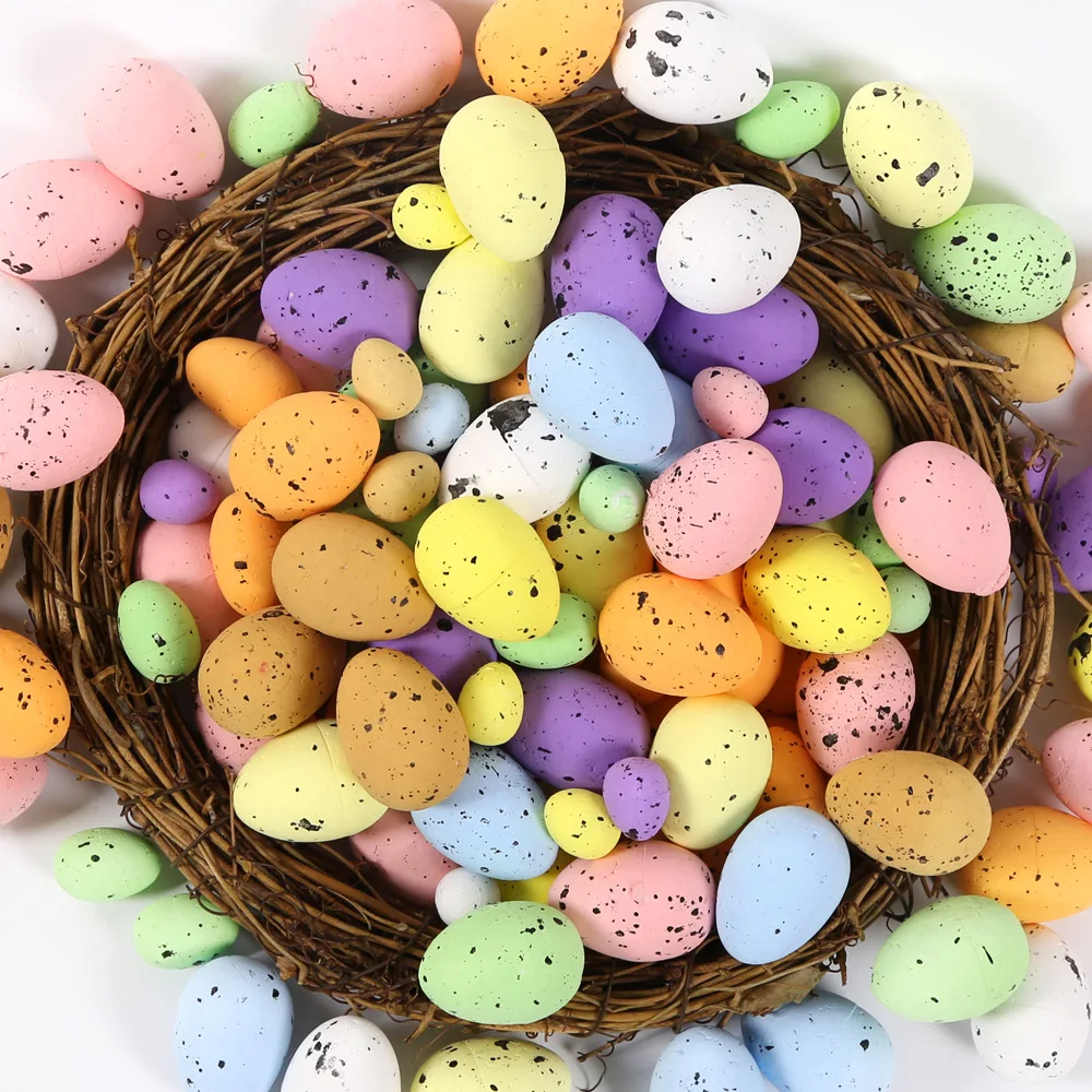 100Pcs Foam Easter Eggs Happy Easter Decorations Painted Bird Pigeon Eggs DIY Craft Kids Gift Home Decor Easter Party