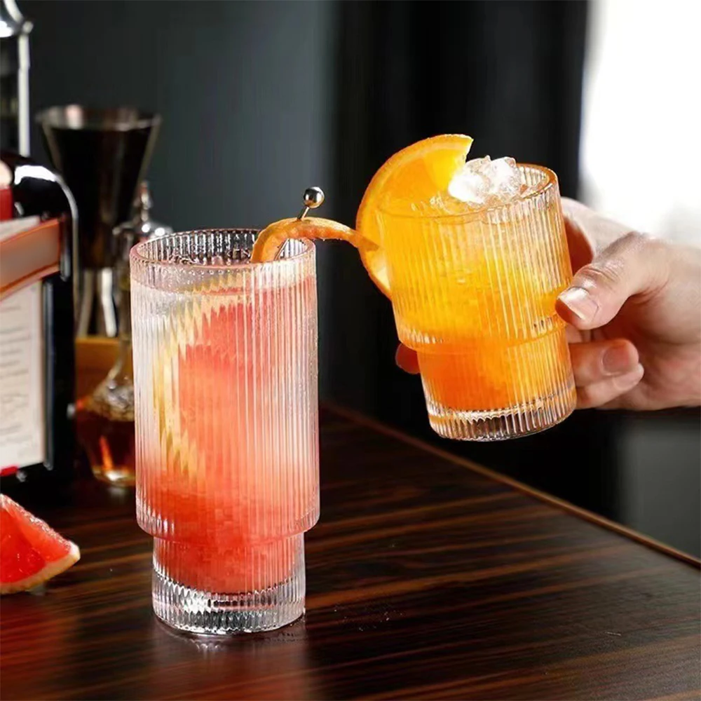 Wholesale Creative Unique Ribbed Cocktail Glass Cup Origami High Ball Heavy Base Clear Cocktail Glasses