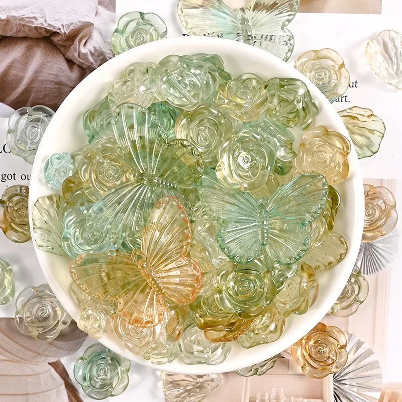 New Arrival Dreamy Beauty Colorful Transparent Baroque Butterfly Rose Shape Resin Cabochons Slime Charms For Jewelry Accessories