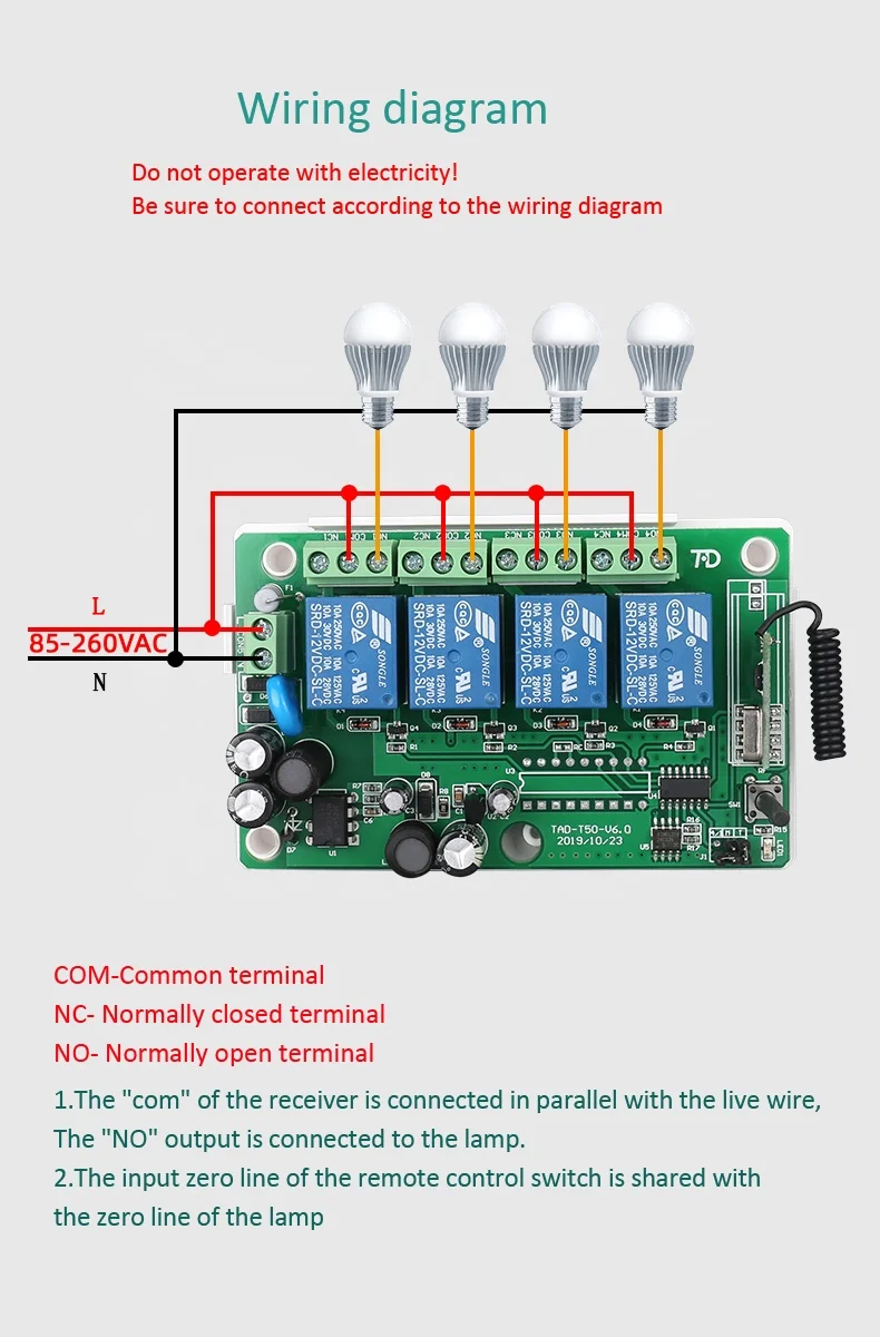 Lifting equipment Universal Wireless Remote Control Switch DC12V 4CH relay Receiver Module With 4 channel RF Remote