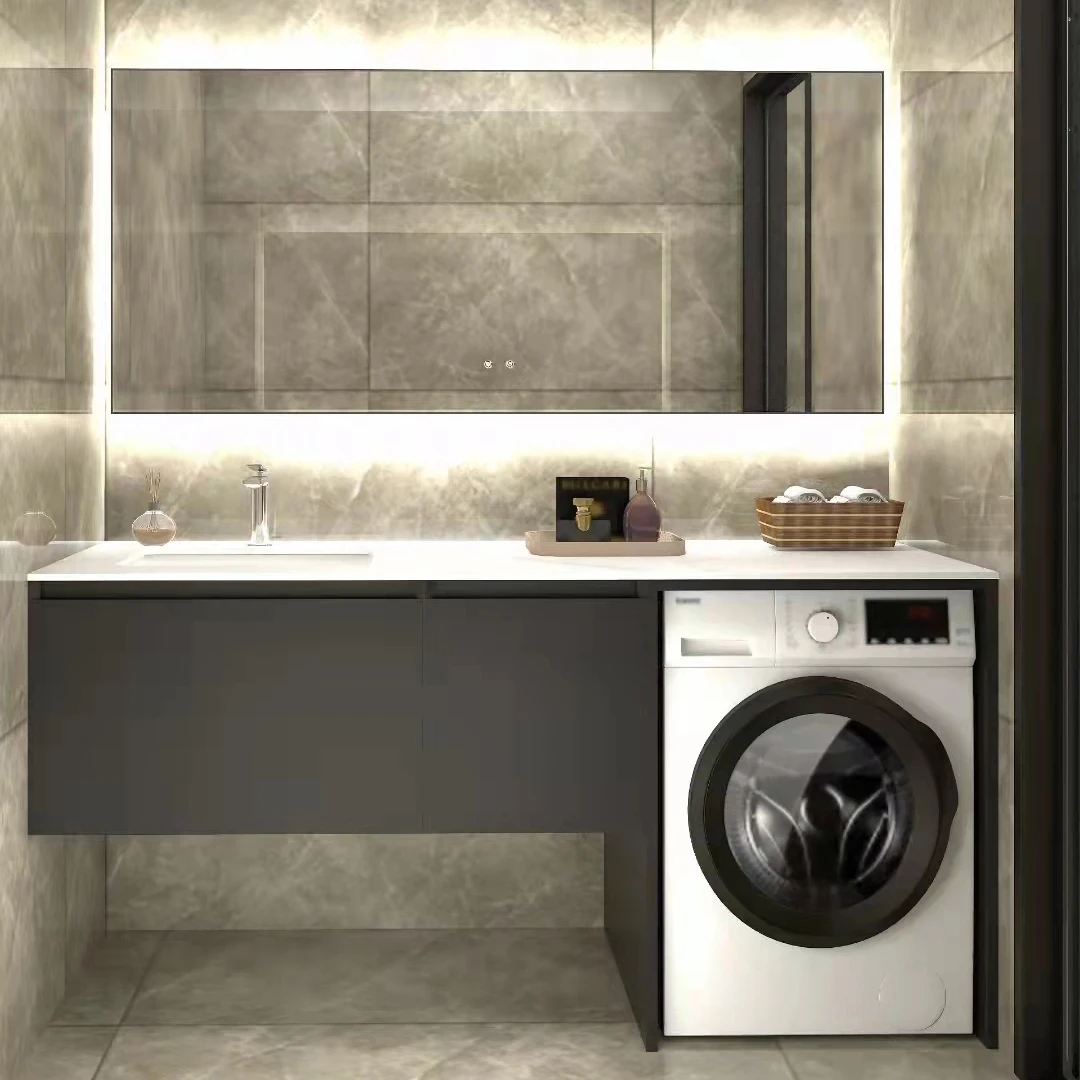 716 Modern design customized washing clothes rock slab bathroom ceramic laundry sink cabinet