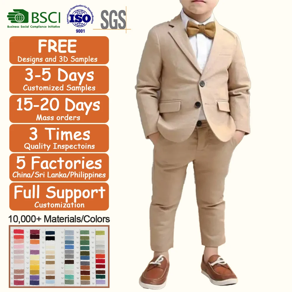 Custom Suits for Baby Boy Costume Cotton Suits Single Breasted Kids Blazers Boys Suits Set Formal Wedding Wear Children Clothing