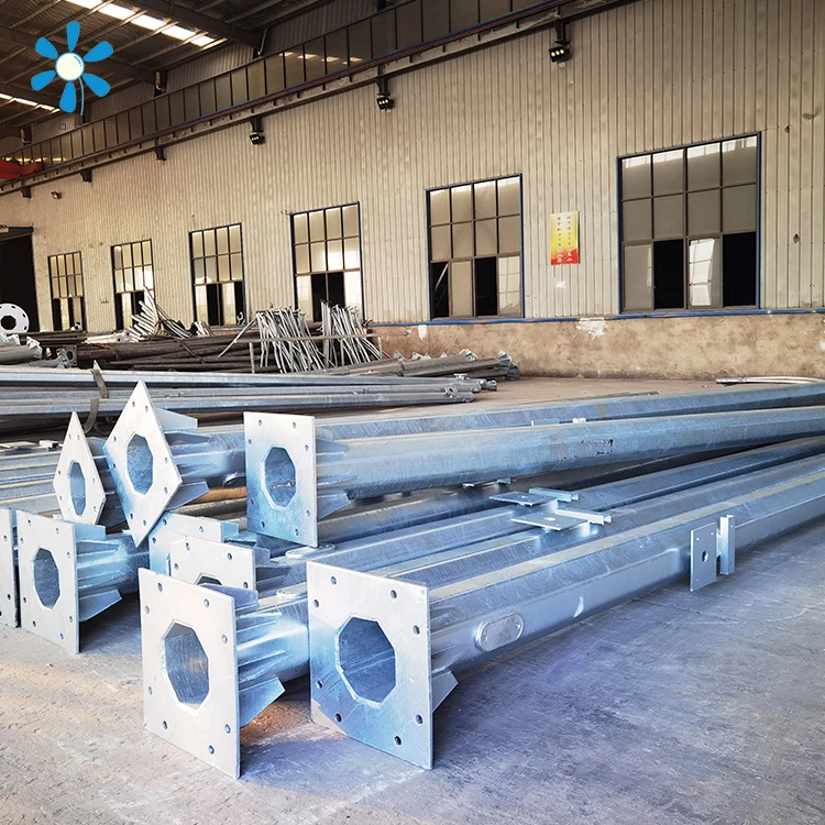 Octagonal conical solar led street light galvanized steel lamp pole