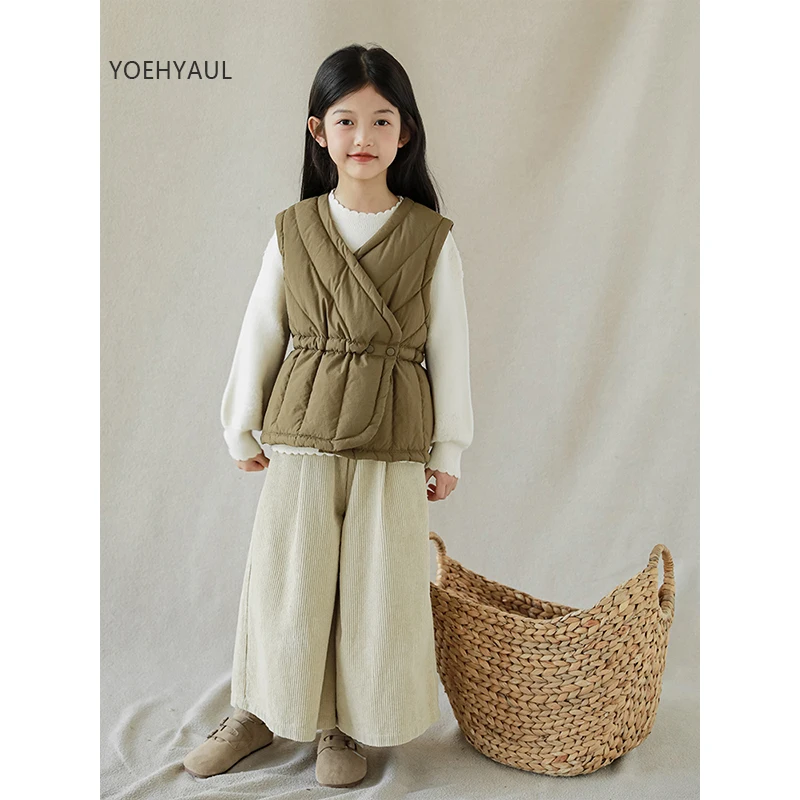 YOEHYAUL Plain Padded Kids Puffer Vest Coat Thickened Warm Solid Toddler Girls Winter Vest For Kids