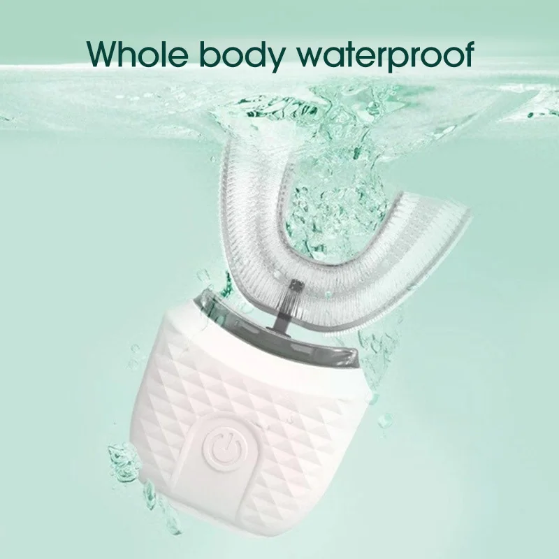 Waterproof Food Grade 360 Degrees Automatic Brush Silicone Rechargeable Ultrasonic Teeth Whitening U Shape Electric Toothbrush