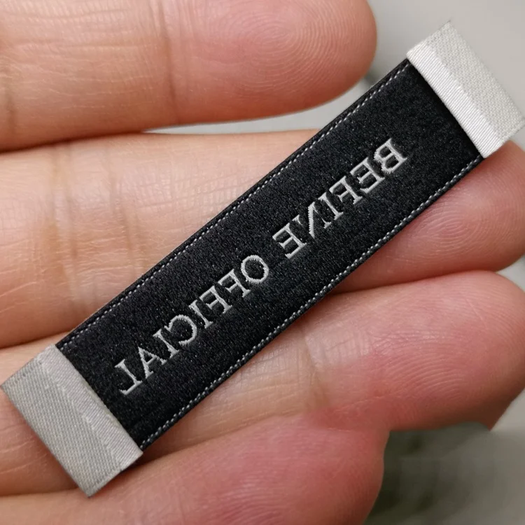 Cut Satin Ribbon Woven Labels Cloth Smooth Garment Labels Washable Machine Custom Made High Density Straight Machine Weaving