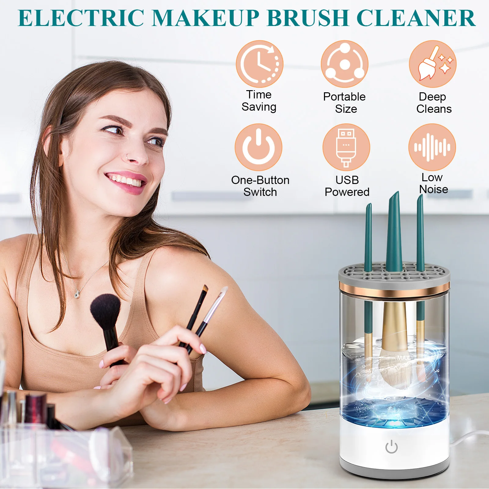 Private Label Makeup Brushes Set Automatic Cosmetic Brush Cleaner Tools Electric Makeup Brush Cleaner Machine With Clean Mat