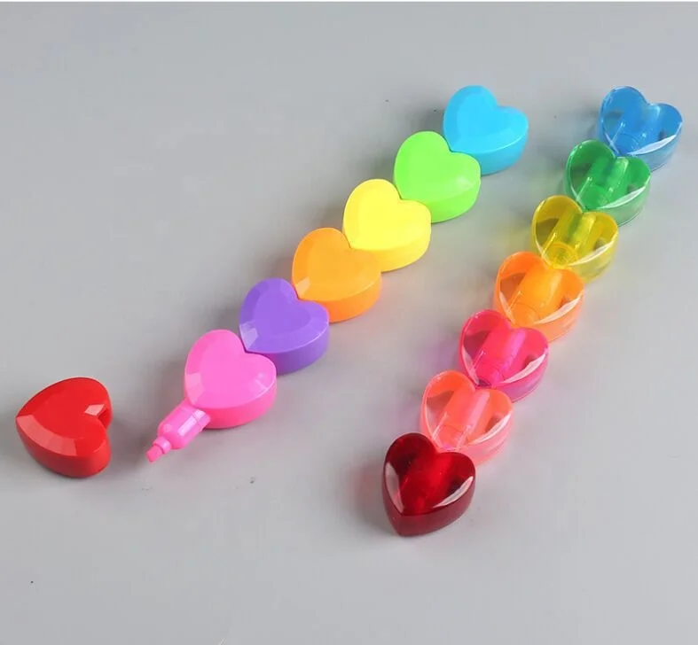 Creative Kawaii Cute Cartoon Highlighter Pens Bear Heart Octopus Flower Shapes Pastel Stacking Highlighter Pen for Kids