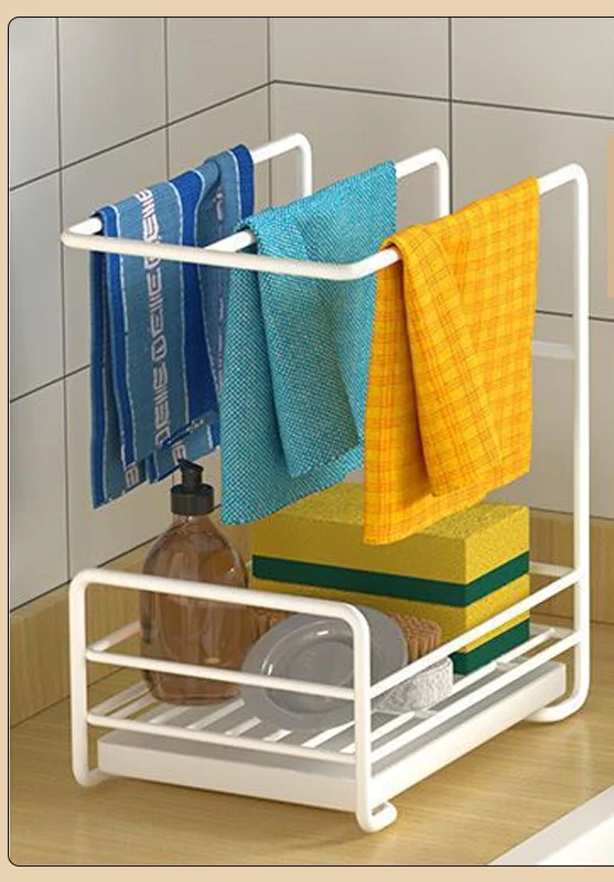 Sponge Drainer Rack Stainless Steel Sink Holder No-punch Wall Mounted Countertop Dishcloths Holder Storage Bracket